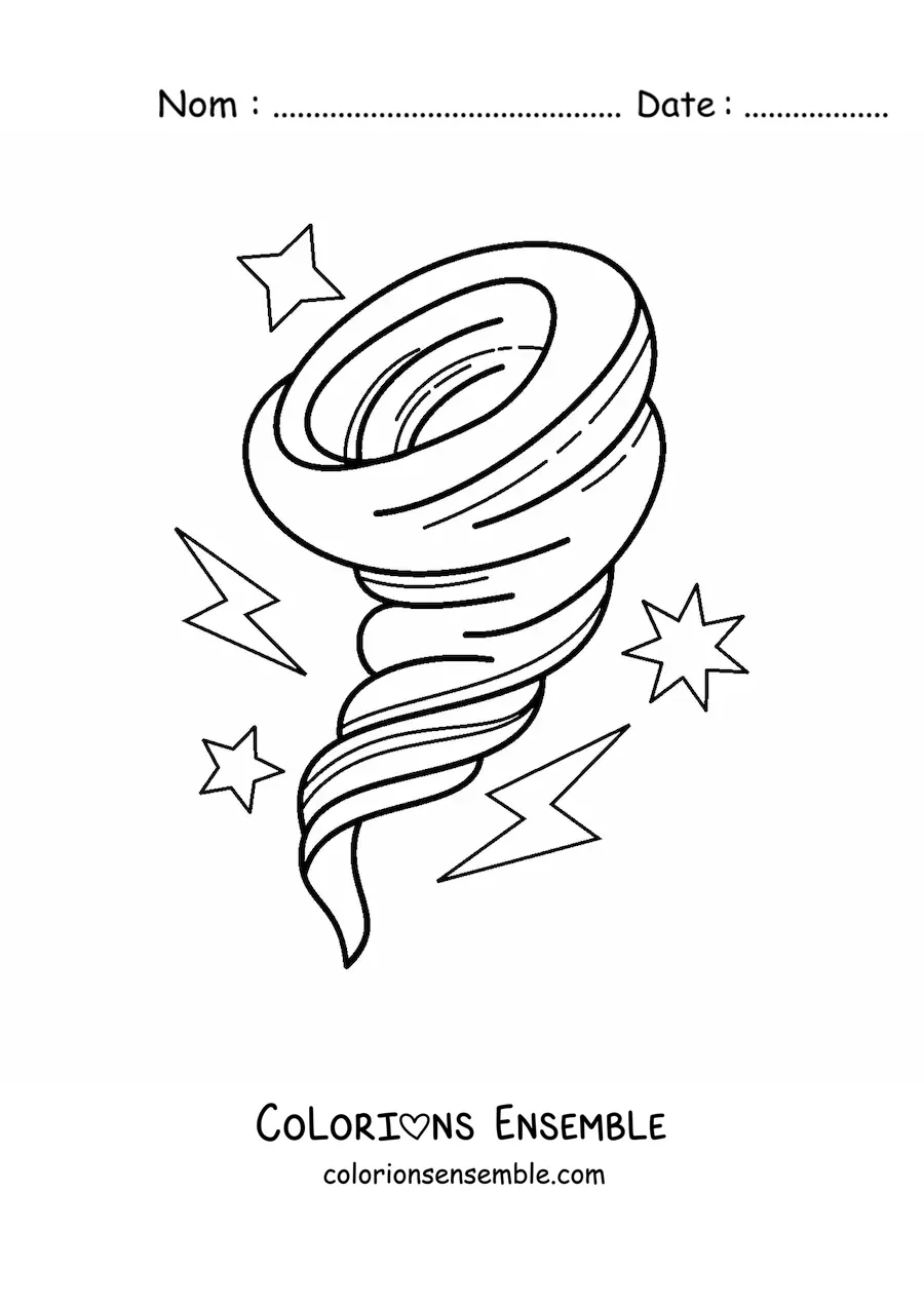 Image à colorier d’un ouragan avec des éclairs et des étincelles