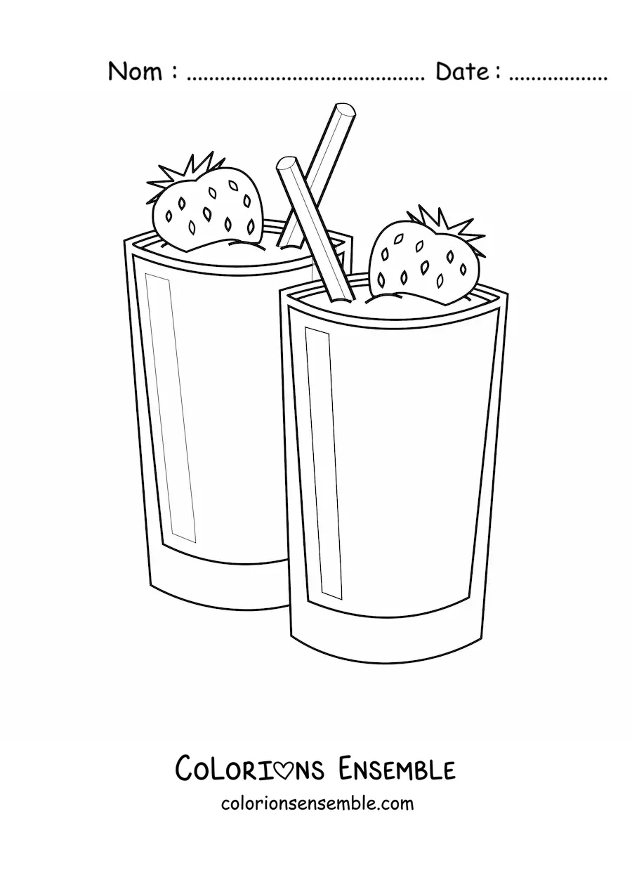 Image à colorier de deux milkshakes à la fraise