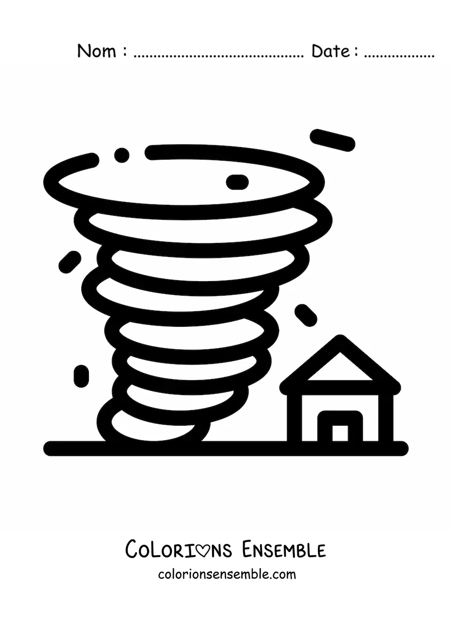 Image à colorier d’un ouragan sur le point de détruire une maison