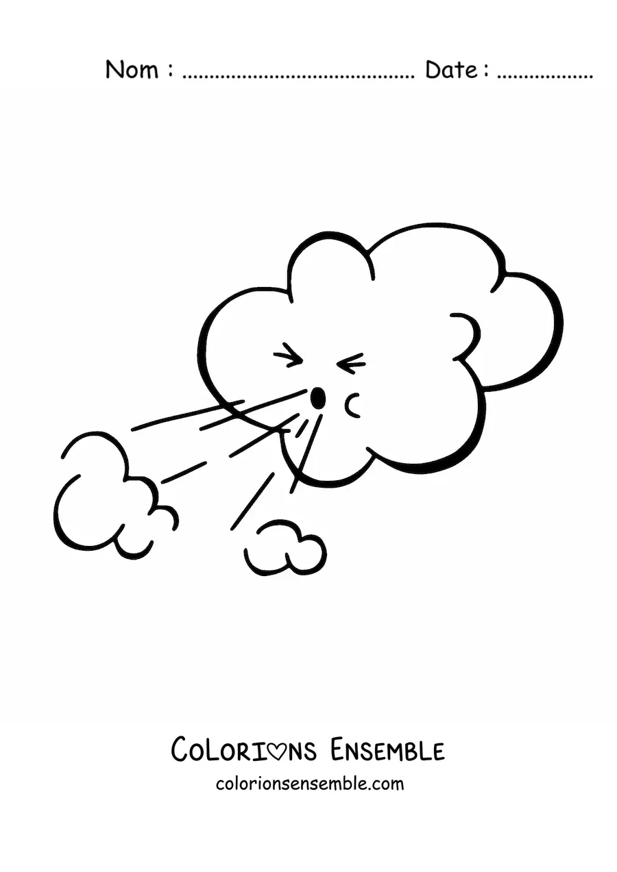Image à colorier d’un nuage qui souffle du vent