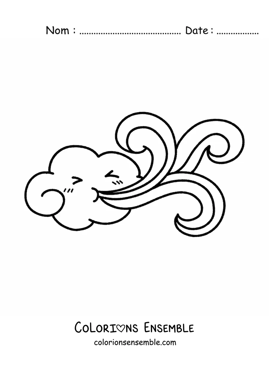 Image à colorier d’un nuage kawaii qui souffle