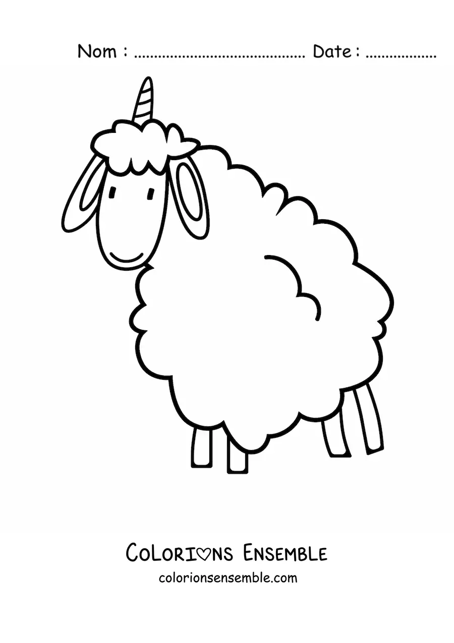 Image à colorier kawaii d’un mélange entre un mouton et une licorne