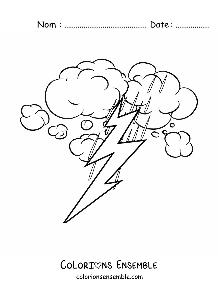 Image à colorier de pluie et d’éclairs lors d’un orage électrique