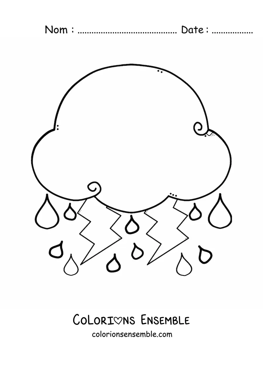Image à colorier d’un nuage de pluie avec des éclairs