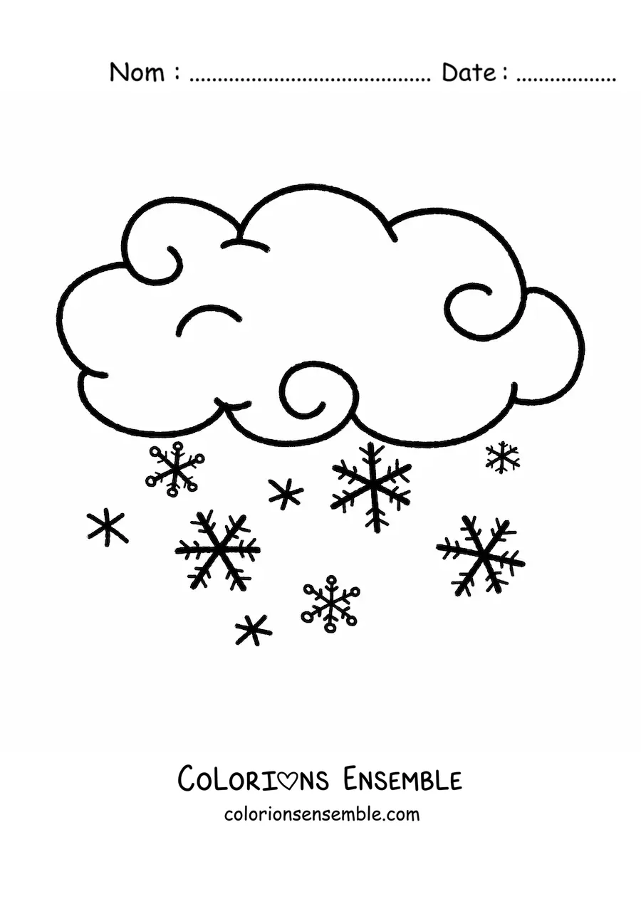 Image à colorier d’un nuage avec des flocons de neige