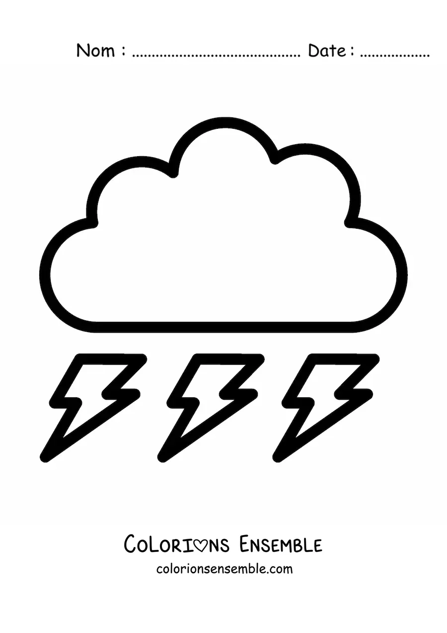Image à colorier d’un nuage avec 3 éclairs