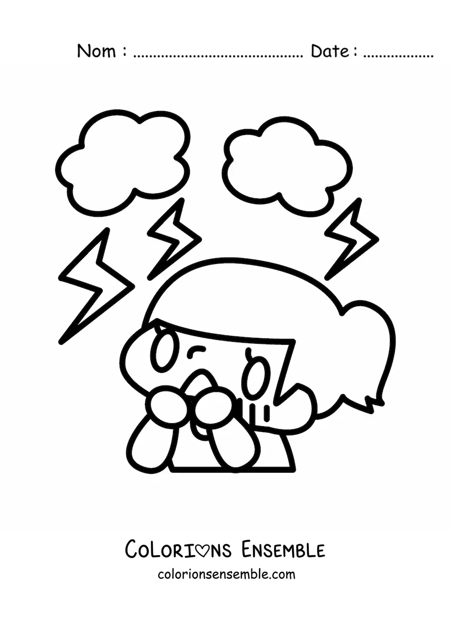 Image à colorier d’une fille effrayée par un orage