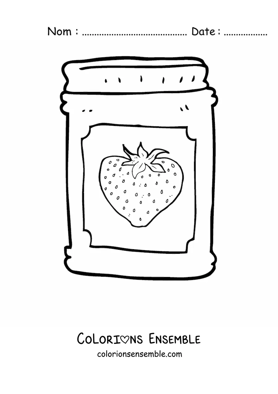 Image à colorier d'un pot de confiture de fraise
