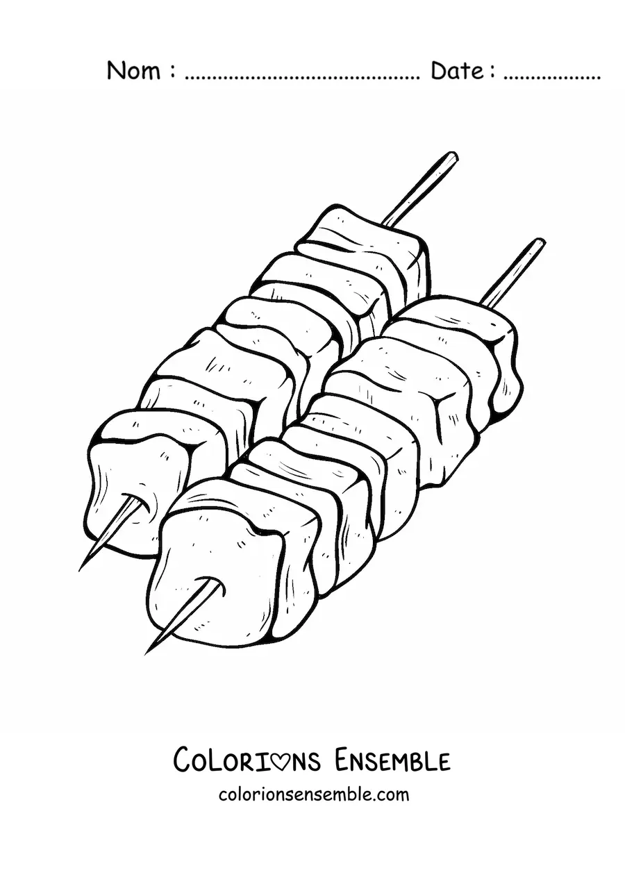 Image à colorier d’une viande à la broche grillée au barbecue