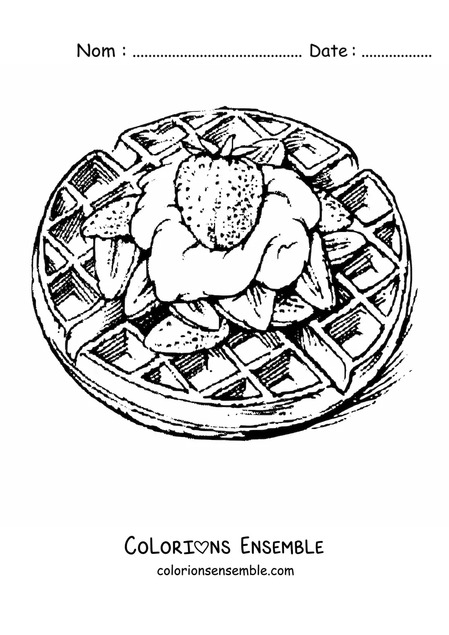 Image à colorier de gaufres avec de la crème et des fraises