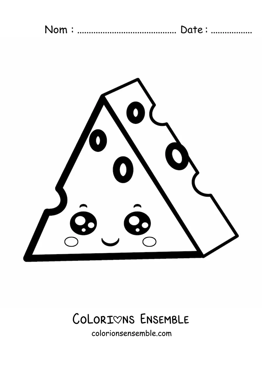 Image à colorier d’un morceau de fromage kawaii
