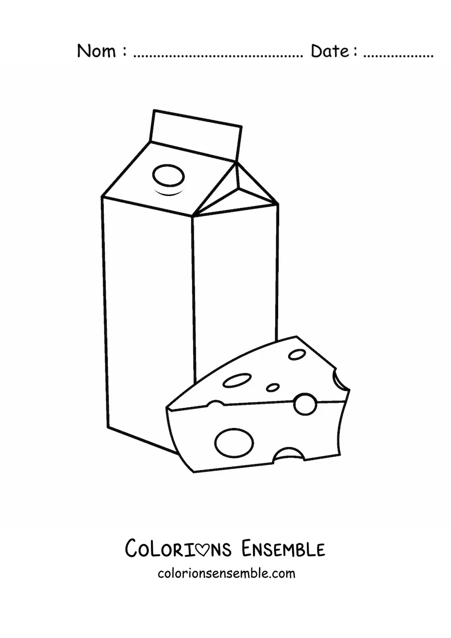 Image à colorier d’un morceau de fromage et d’une brique de lait