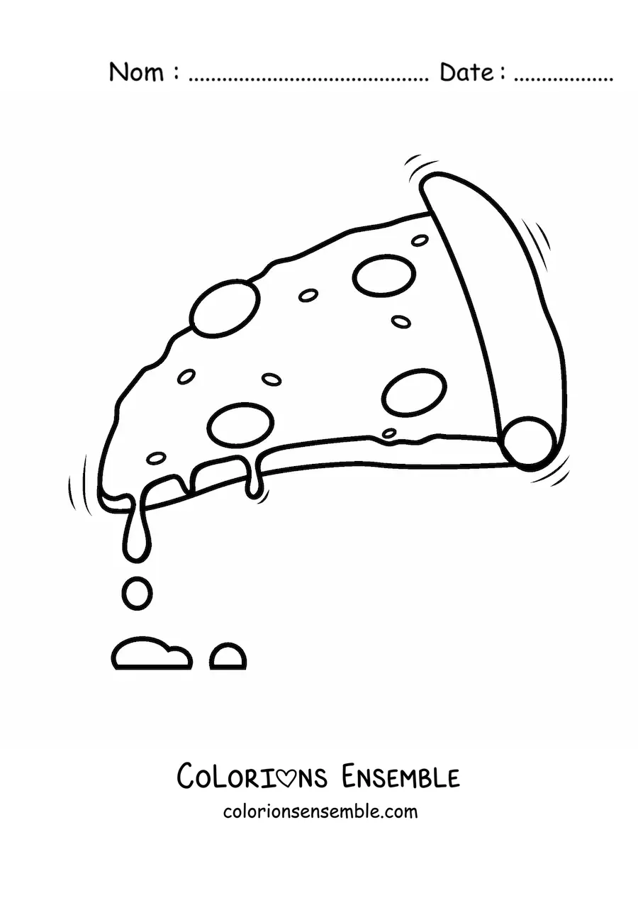 Image à colorier d’une part de pizza avec du fromage fondu