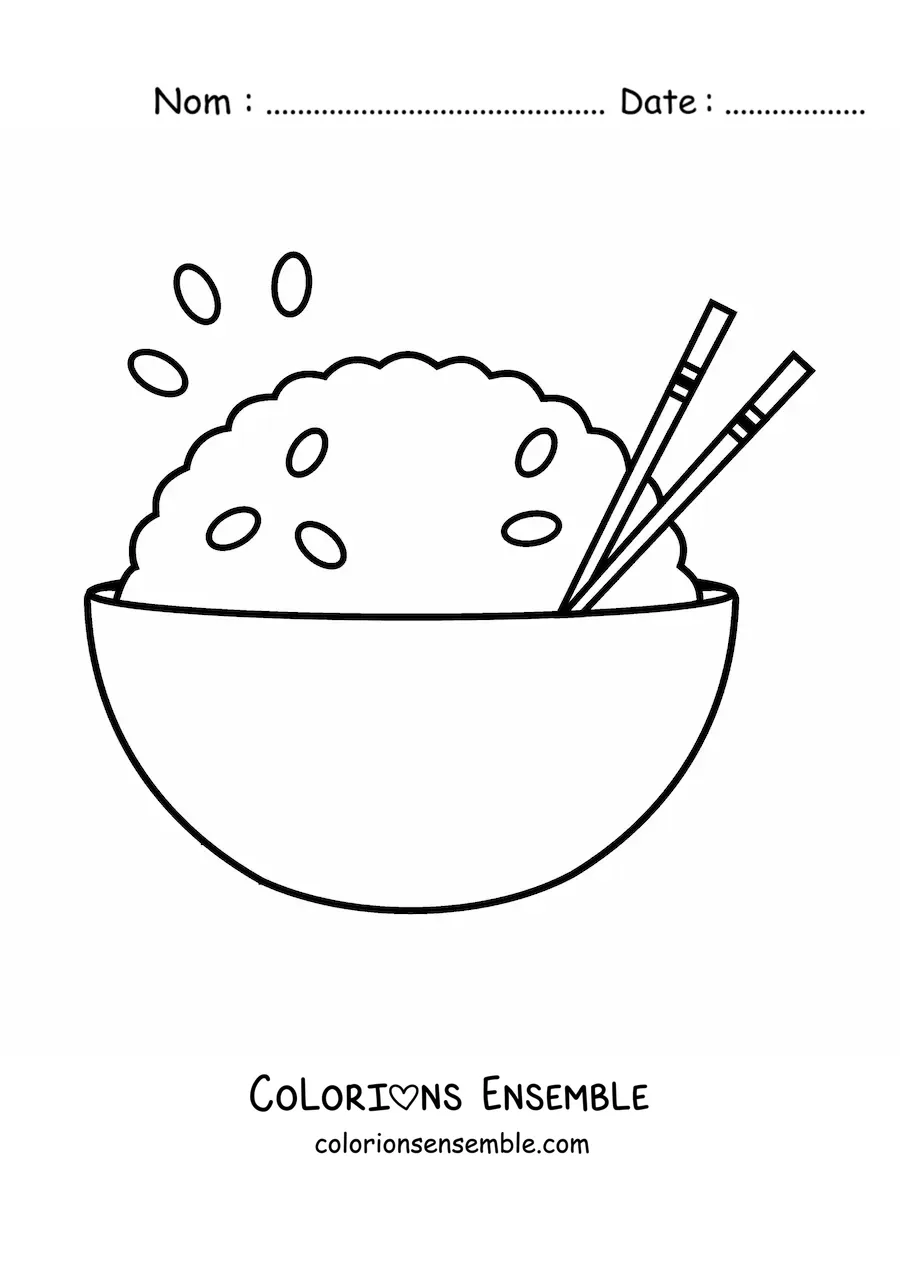 Image à colorier d’une assiette de riz