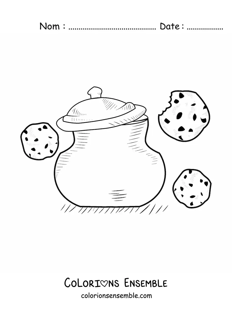 Image à colorier de biscuits aux pépites de chocolat