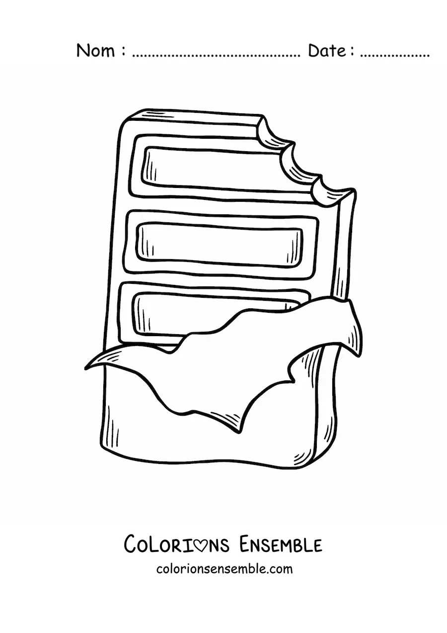 Image à colorier d'une barre de chocolat croquée