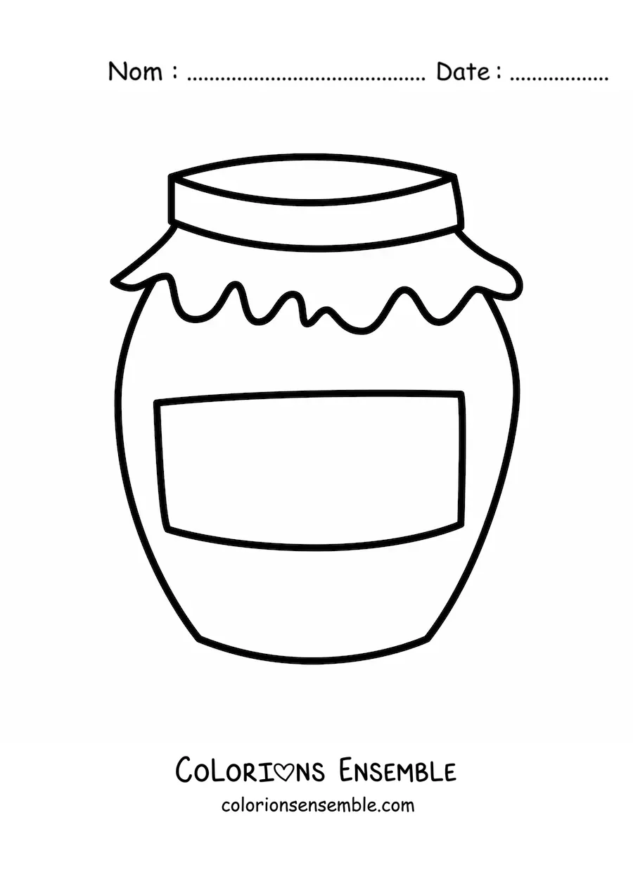 Image à colorier d'un pot de miel avec une étiquette