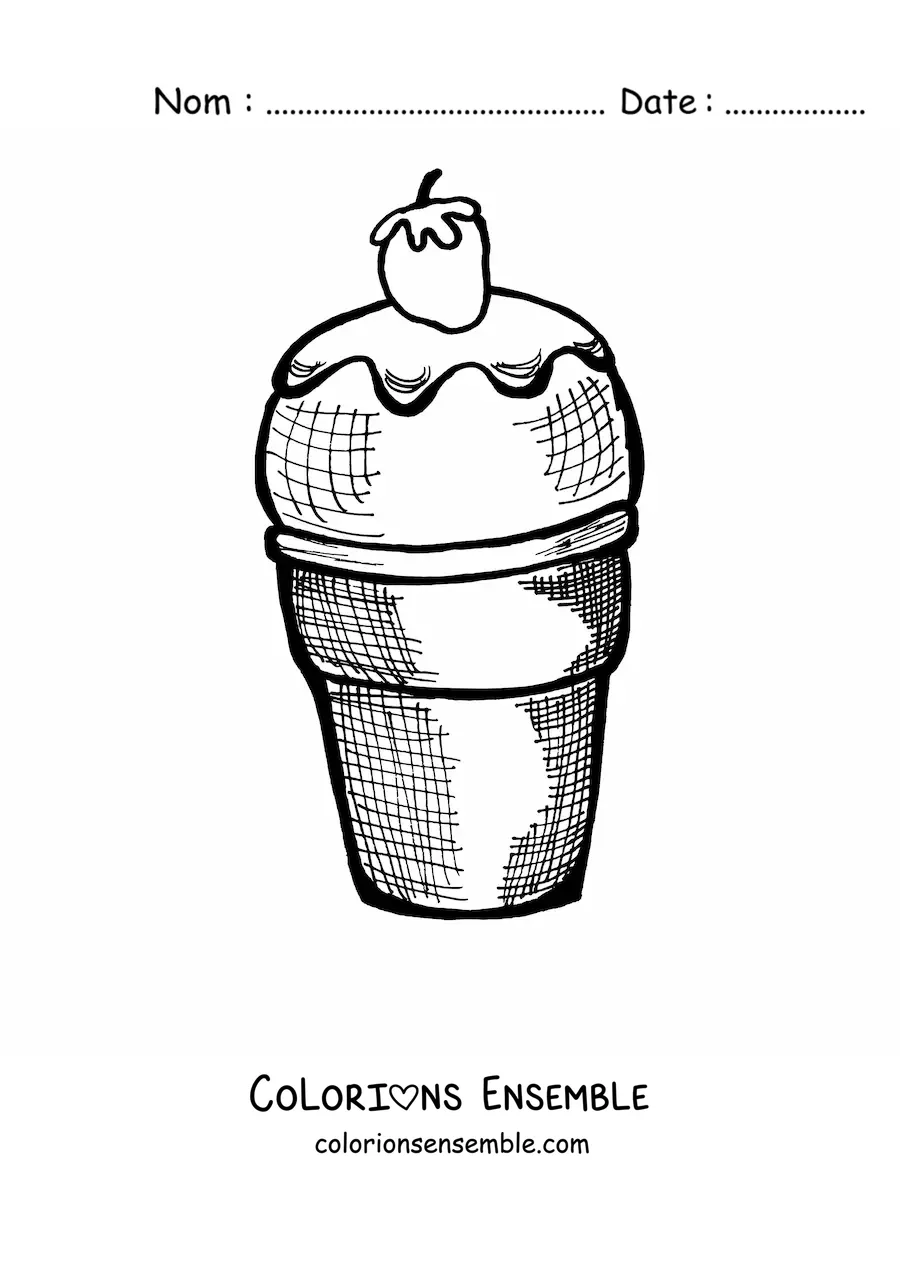 Image à colorier d'une glace décorée d'une fraise