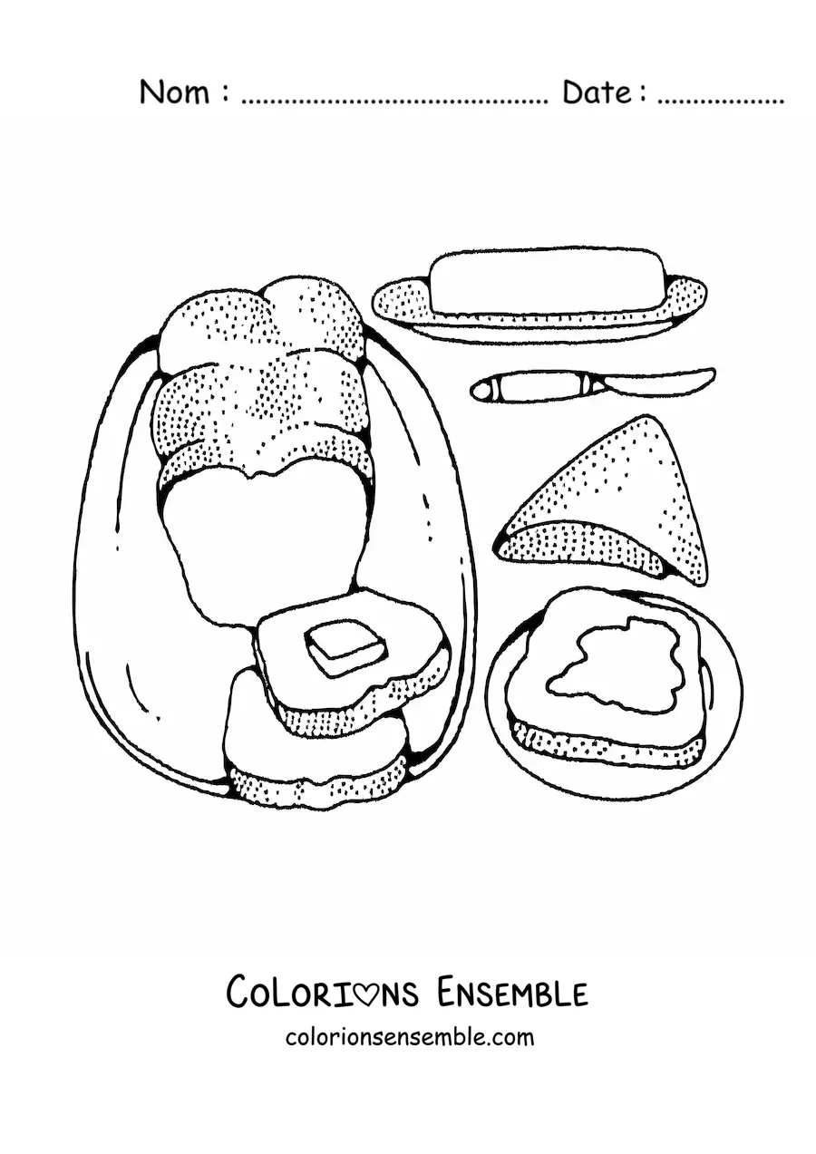 Image à colorier de tranches de pain avec du beurre