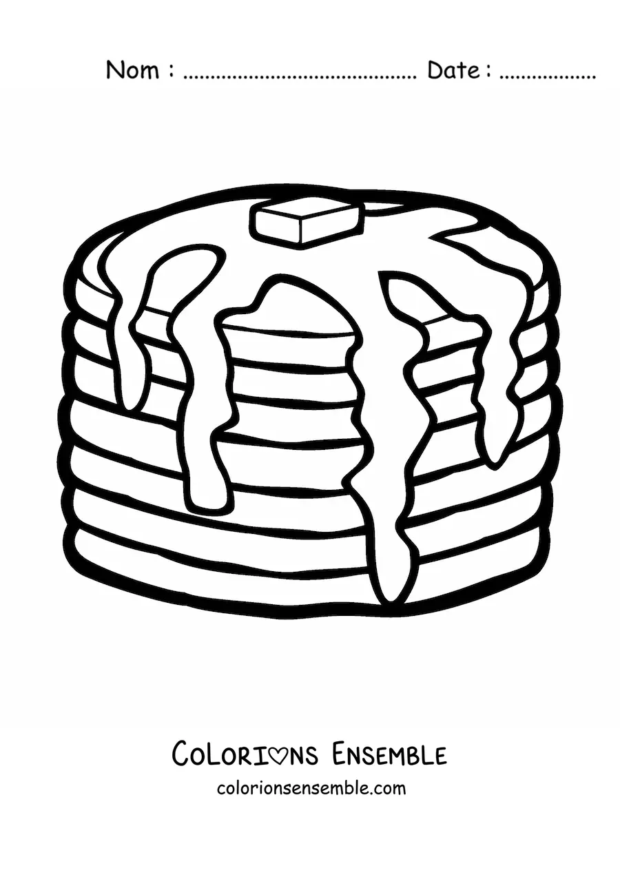 Image à colorier d'une pile de crêpes avec du beurre fondu