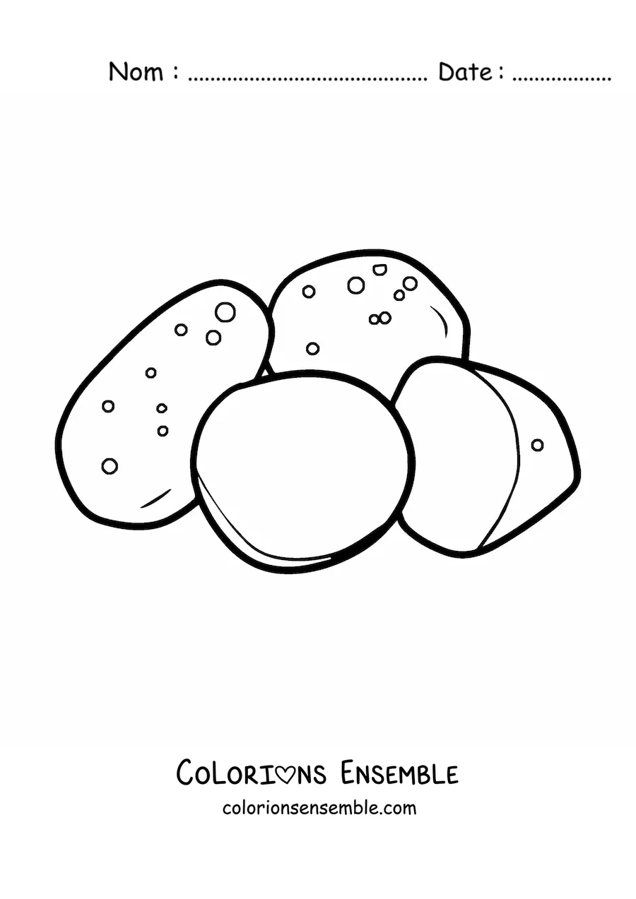 Image à colorier de trois pommes de terre coupées