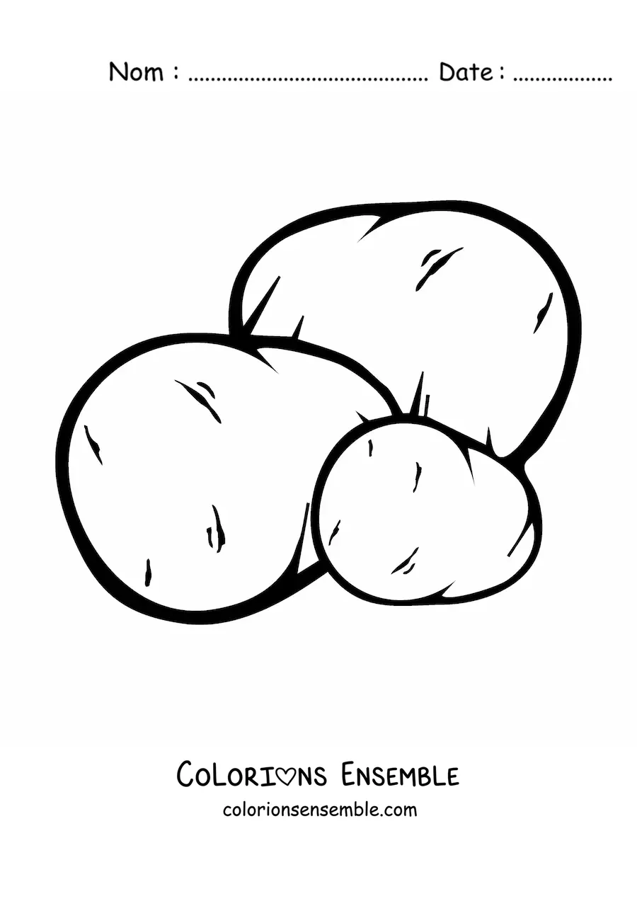 Image à colorier de trois pommes de terre entières