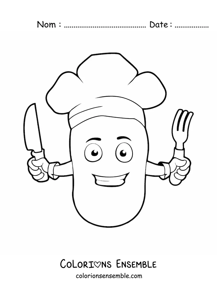 Image à colorier d'une pomme de terre cuisinière animée