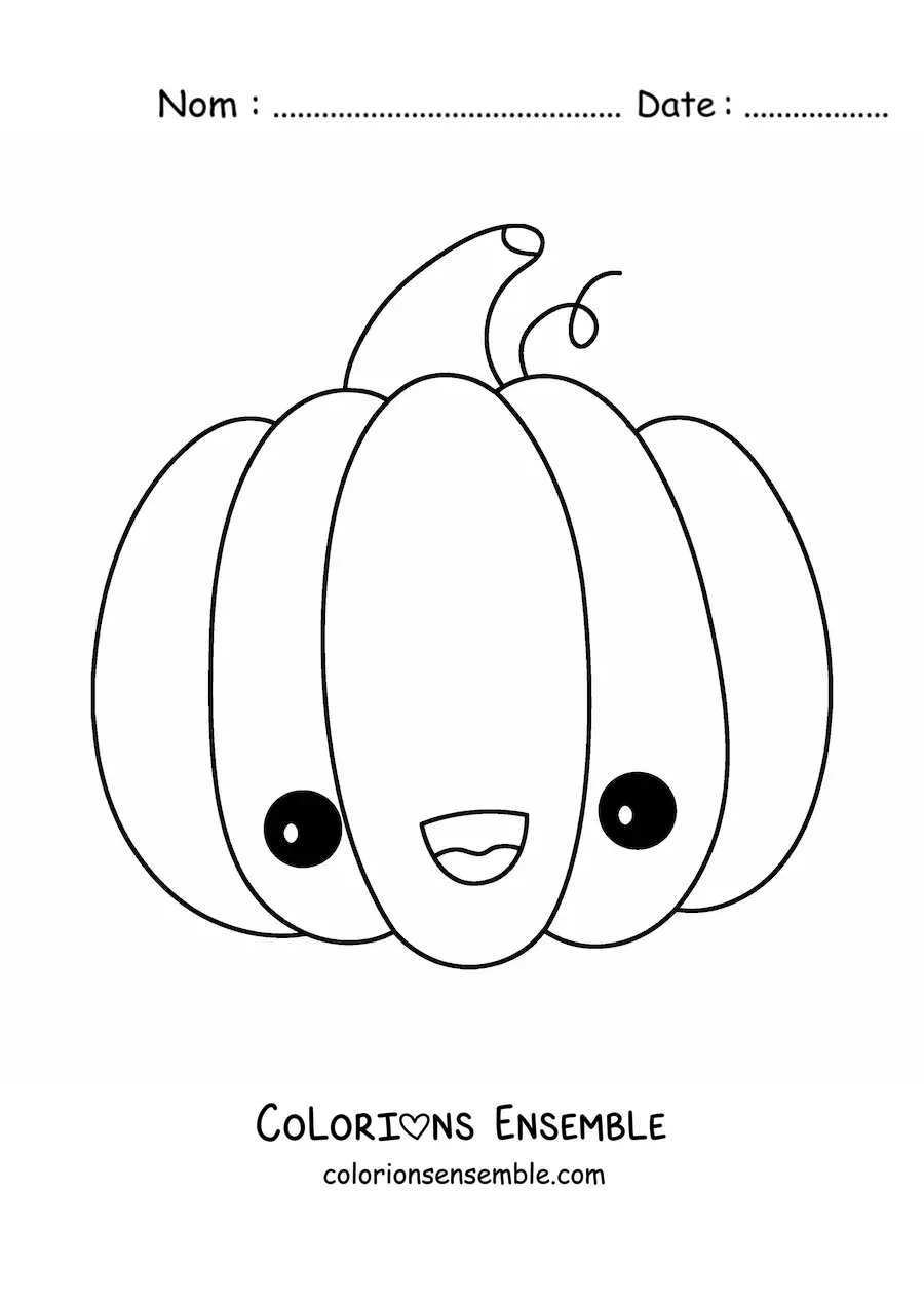 Image à colorier d'une citrouille kawaii toute joyeuse
