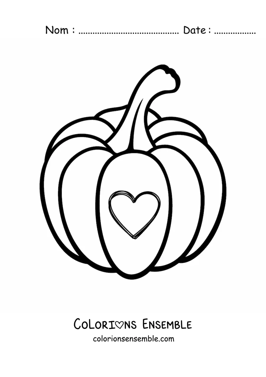 Image à colorier d'une citrouille avec un cœur sculpté