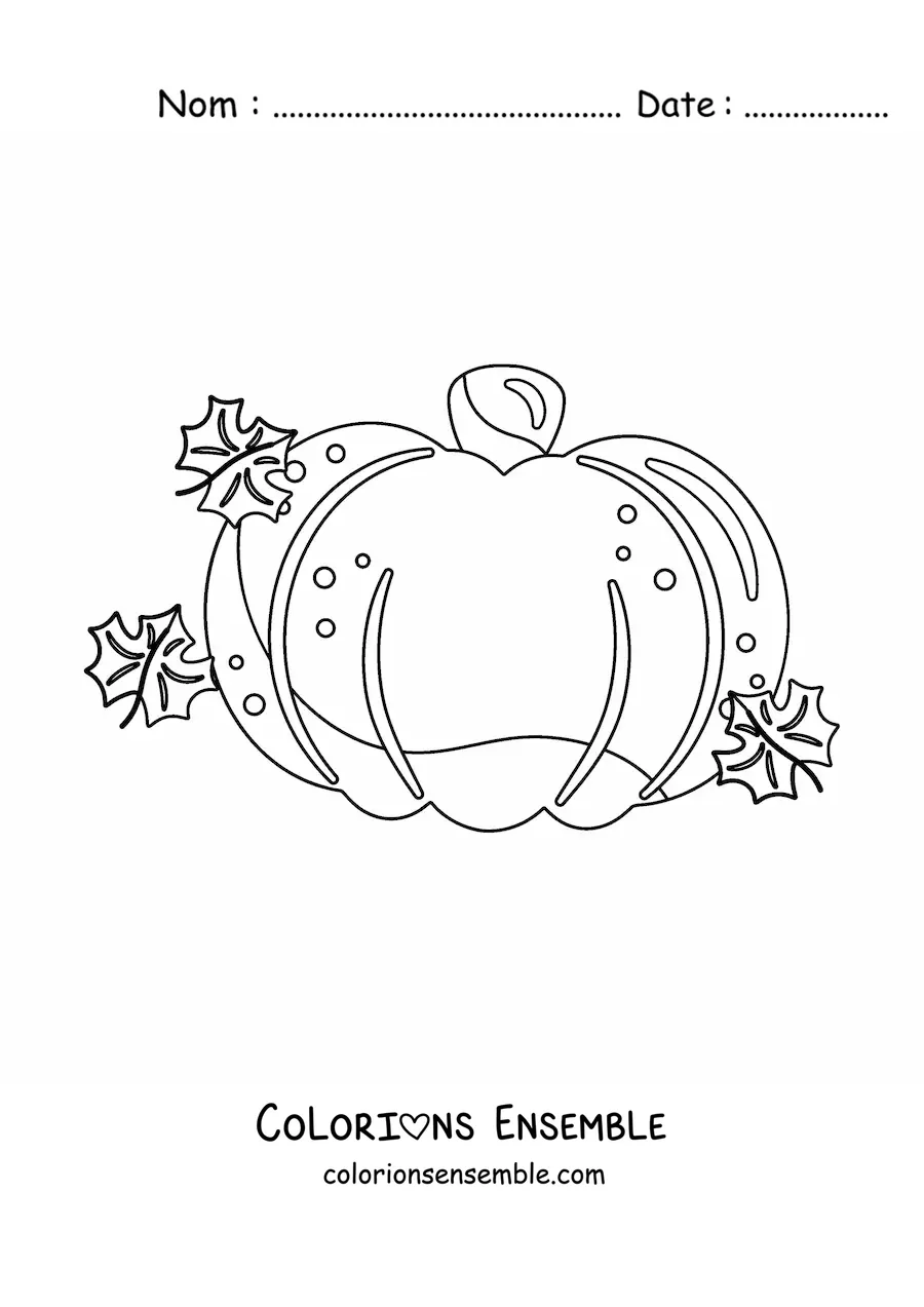 Image à colorier d'une citrouille entourée de feuilles d'automne