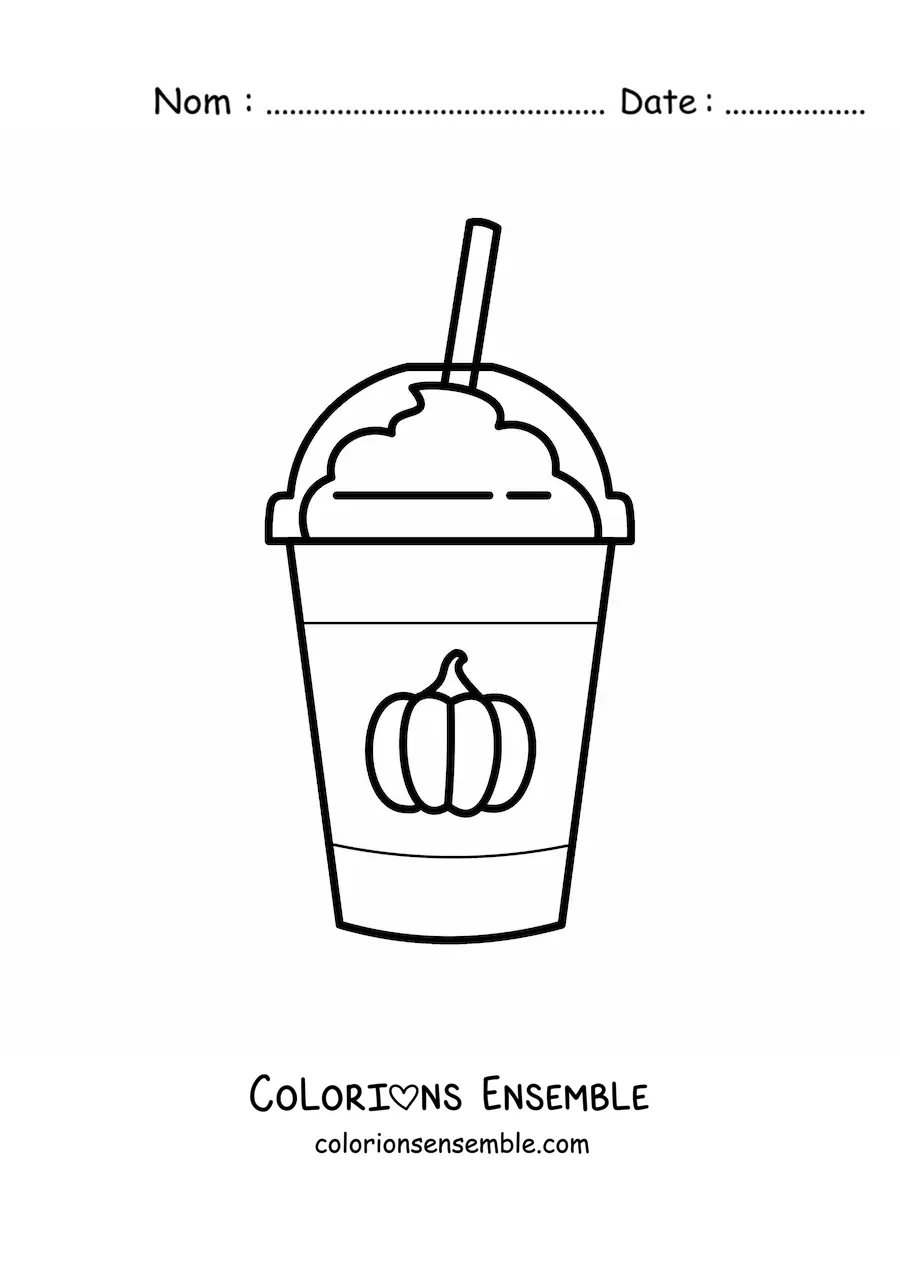 Image à colorier d'un verre de café latte épicé à la citrouille