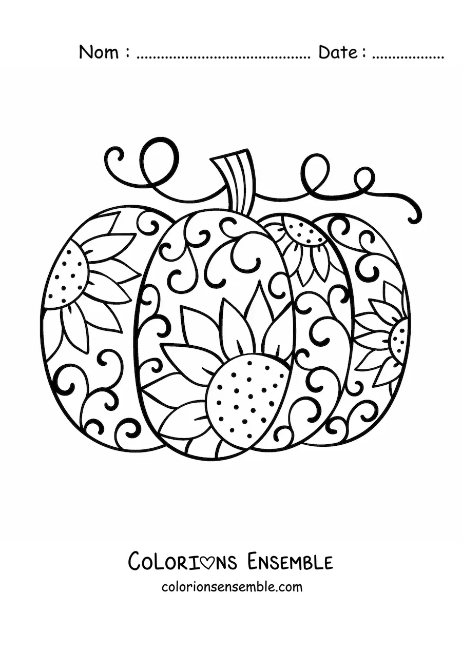 Image à colorier d'une citrouille à motif de fleurs