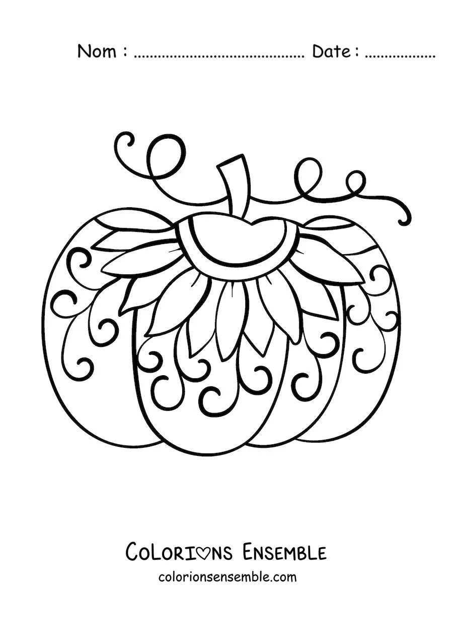 Image à colorier d'une citrouille à motif de tournesol