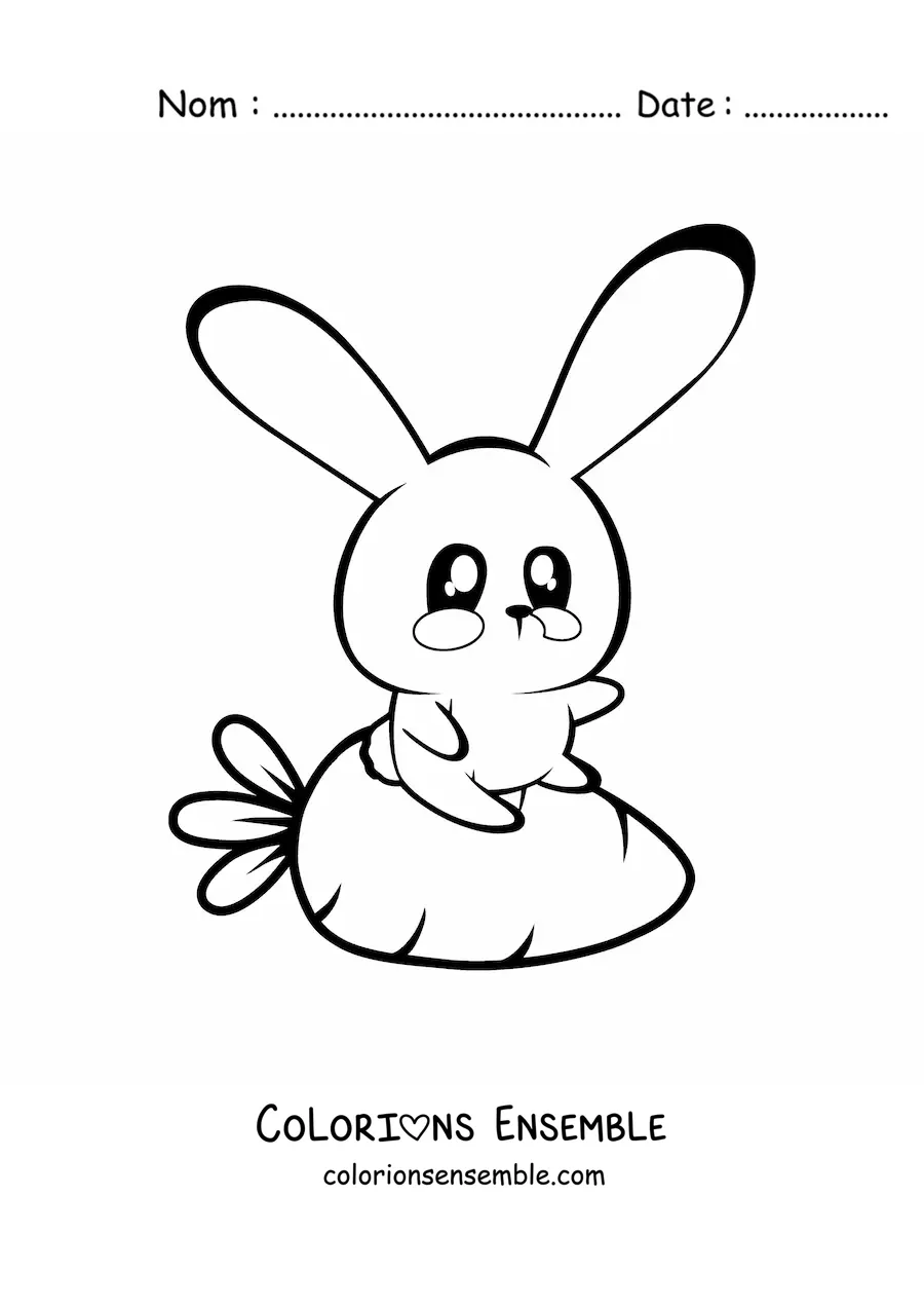 Image à colorier d'un lapin kawaii avec une carotte