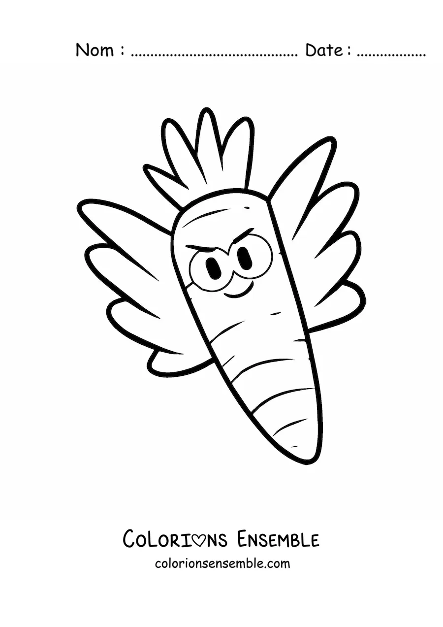 Image à colorier d'une carotte animée avec des ailes