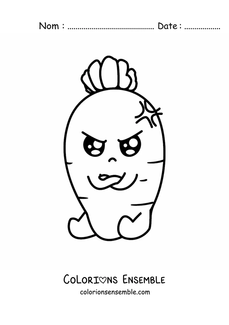 Image à colorier d'une carotte kawaii animée avec un air fâché