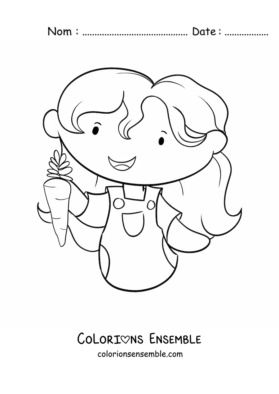 Image à colorier d'une fille qui tient une carotte