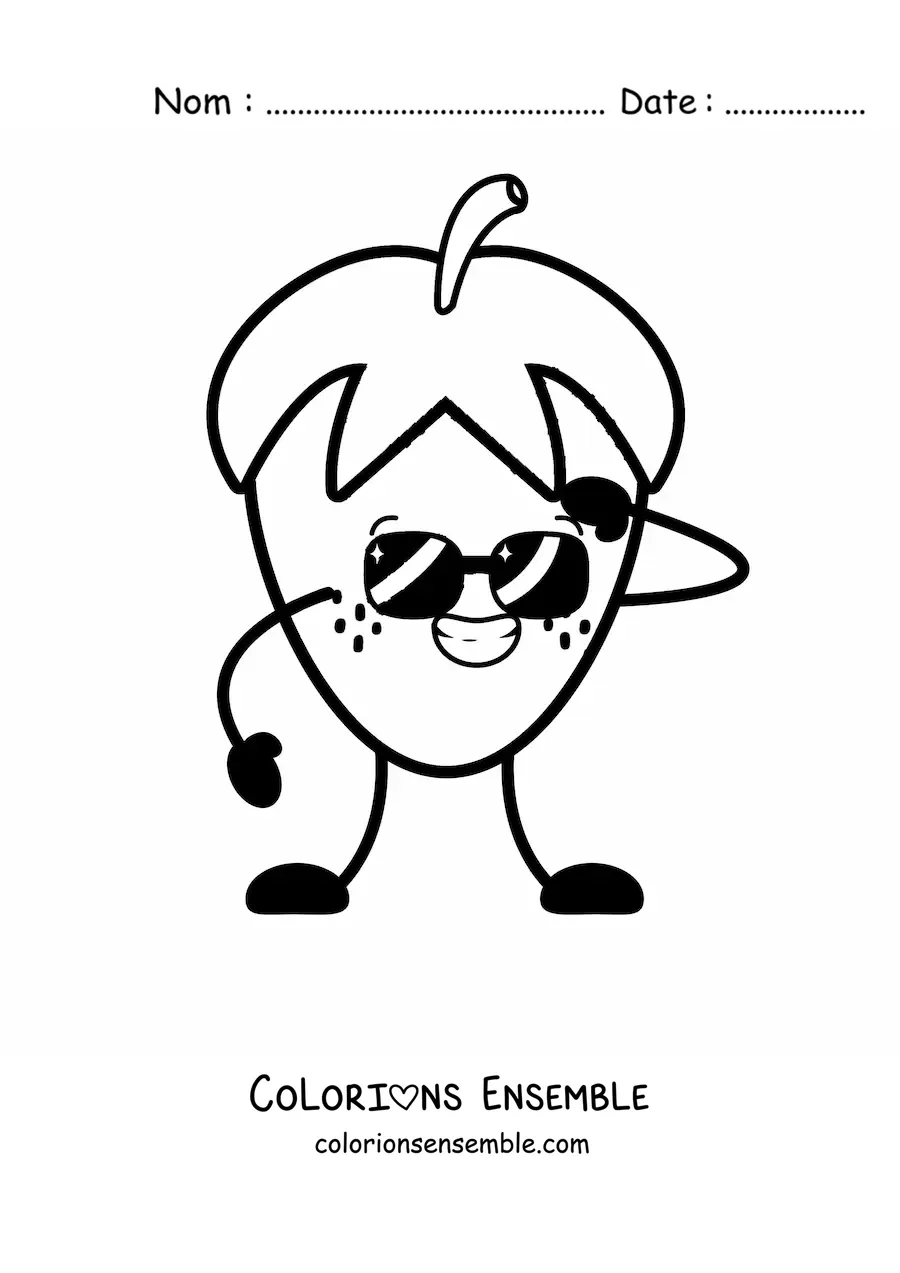 Image à colorier d'une fraise rigolote souriante avec des lunettes de soleil
