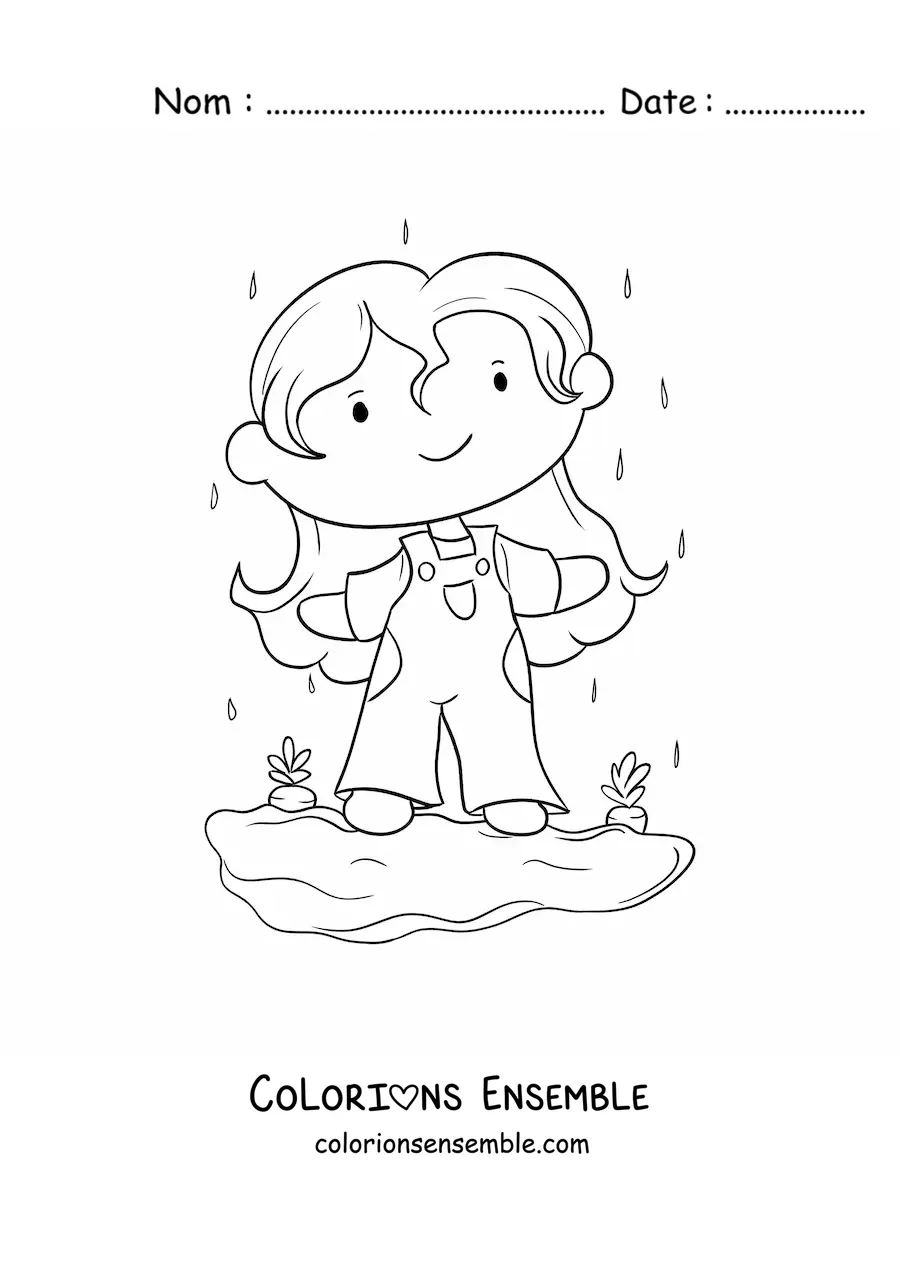Image à colorier d'une fille dans un potager de carottes