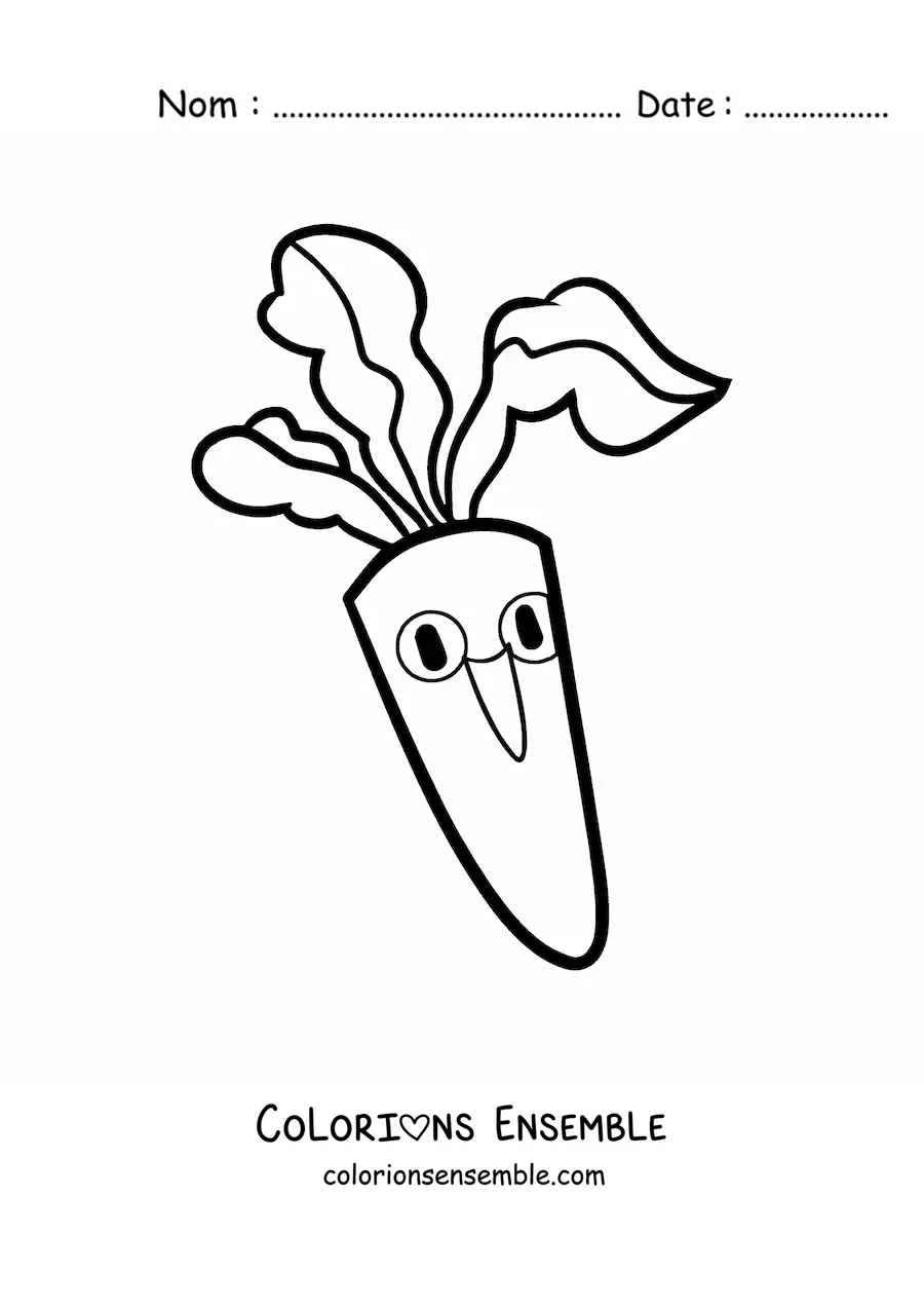 Image à colorier d'une carotte animée avec ses feuilles