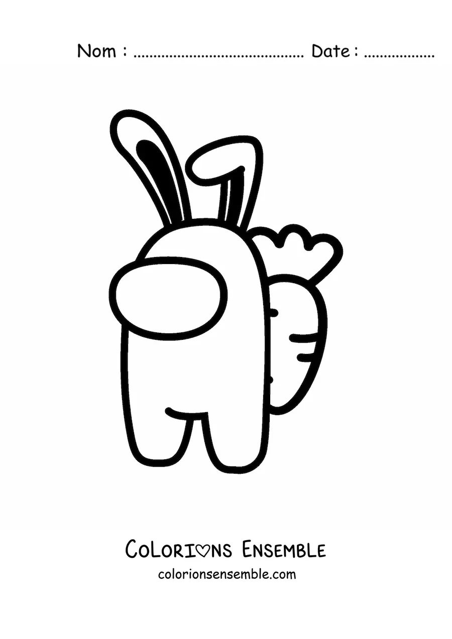 Image à colorier d'un membre d'équipage Among Us déguisé en lapin avec une carotte