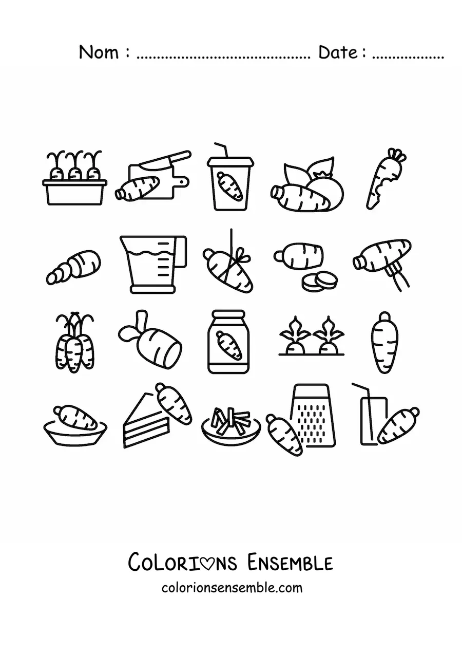 Image à colorier de différentes façons de manger la carotte