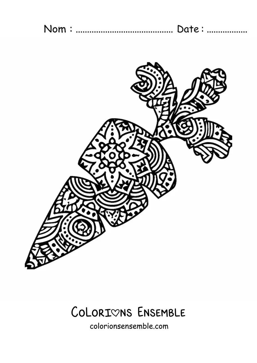 Image à colorier d’un mandala en forme de carotte