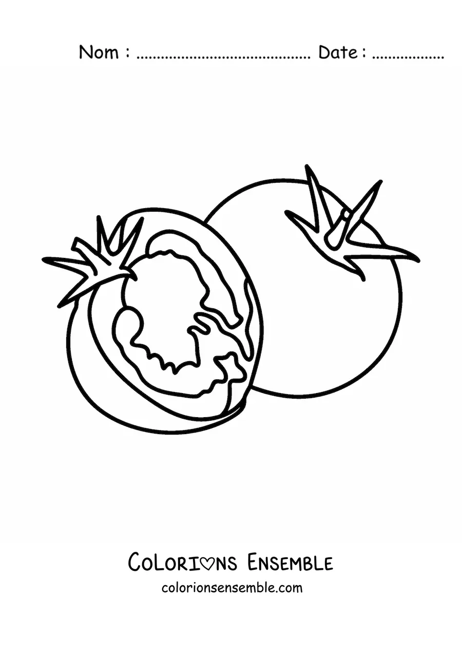 Image à colorier d’une tomate coupée en deux