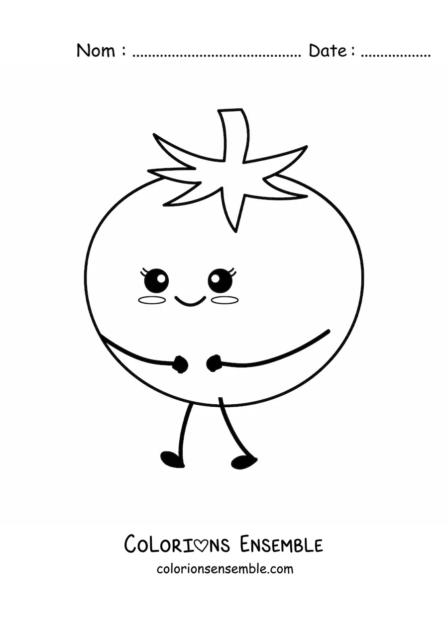 Image à colorier d’une tomate kawaii animée toute timide