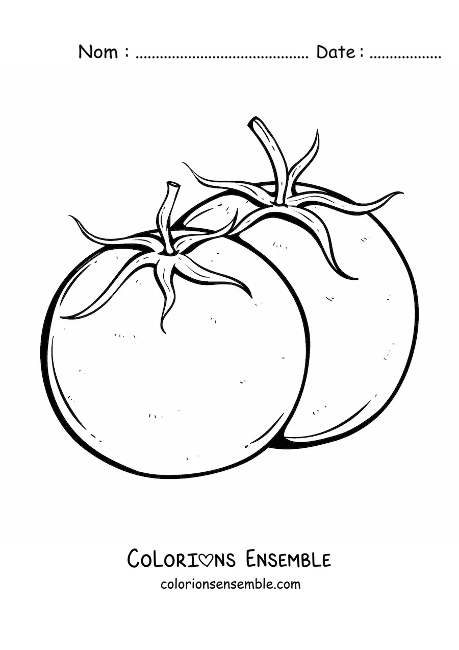 Image à colorier de deux tomates avec leurs feuilles