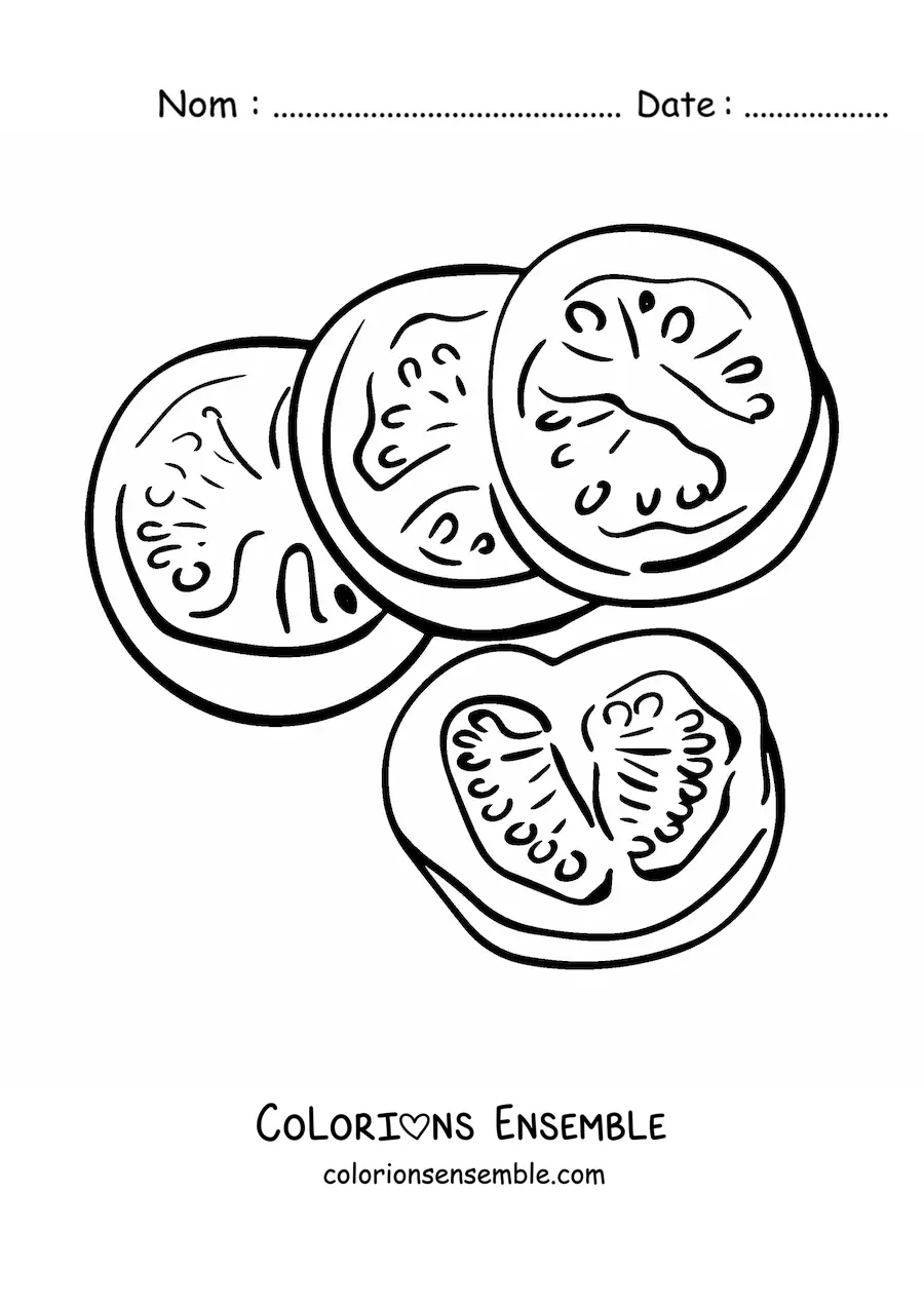 Image à colorier de plusieurs tranches de tomate