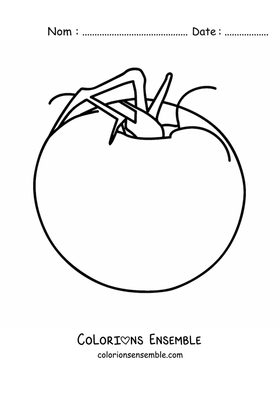 Image à colorier d’une grosse tomate avec ses feuilles