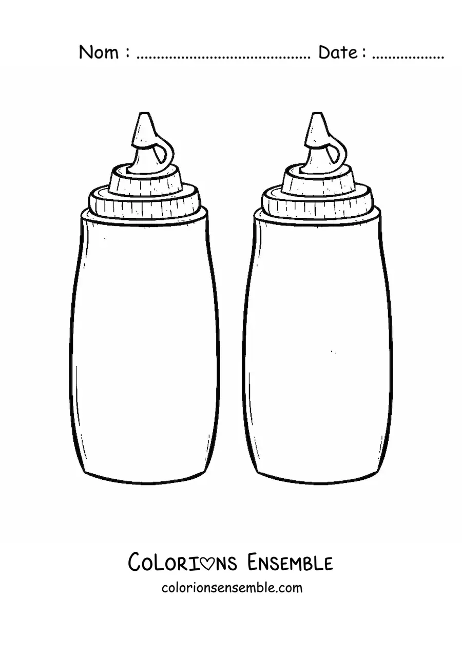 Image à colorier d’un récipient de sauce tomate à côté d’un récipient de moutarde