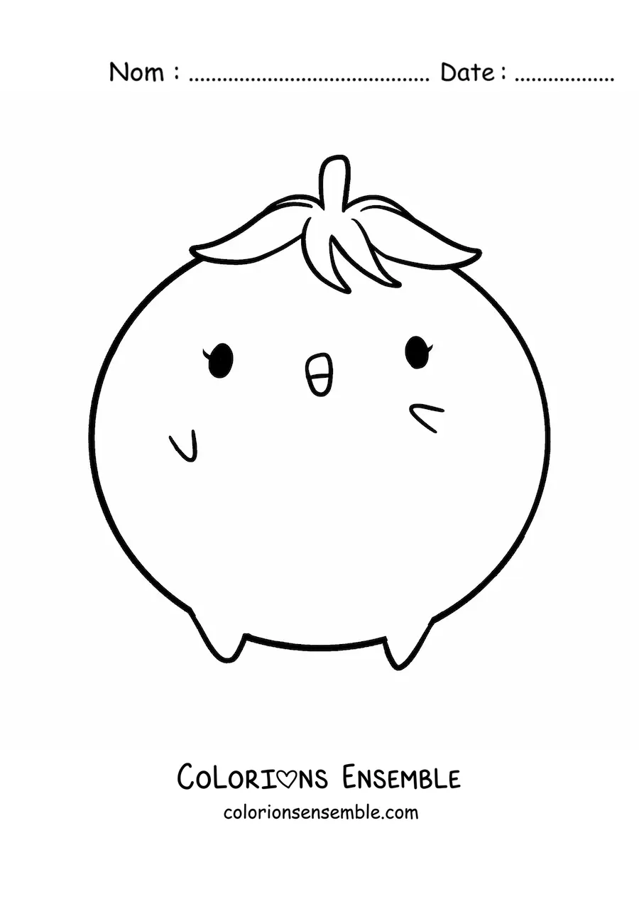 Image à colorier d’une tomate kawaii toute joyeuse